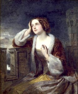 Catherine Seyton mirando desde las almenas en Loch Leven
