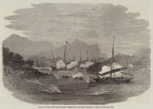 Botes del cañonero HM Flamer destruyendo juncos piratas chinos en la bahía de Cho-Kee de Edwin Weedon