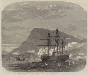 HMS Bulldog en conflicto con la flotilla y los fuertes en Cabo Haitiano, en la costa de Haití
