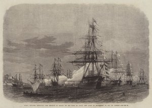 HMS Galatea recibiendo al Emperador de Brasil en su visita a SAR el Duque de Edimburgo en Río de Janeiro de Edwin Weedon