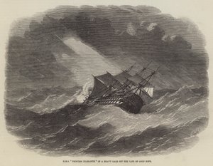 HMS Princess Charlotte en una fuerte tormenta frente al Cabo de Buena Esperanza de Edwin Weedon