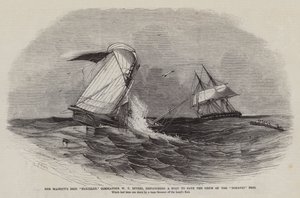 El bergantín Nautilus de Su Majestad, comandante W T Rivers, despachando un bote para salvar a la tripulación del bergantín Horatio de Edwin Weedon