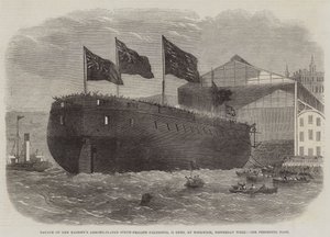 Lanzamiento del Acorazado de Tornillo de Su Majestad Caledonia, 31 Cañones, en Woolwich, la Semana Pasada