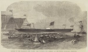 Lanzamiento del nuevo yate de Su Majestad, el Victoria y Albert, en el Astillero Real, Pembroke
