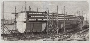 El Gran Barco de Vapor del Este en construcción en los astilleros, Millwall, 22,500 toneladas de carga de Edwin Weedon