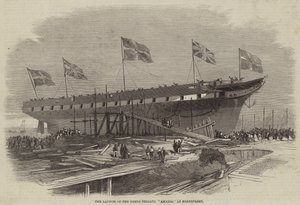 El lanzamiento de la fragata griega Amalia, en Northfleet de Edwin Weedon