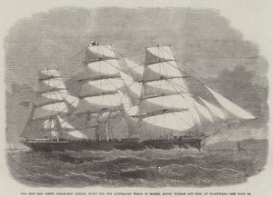 El nuevo barco de vapor de hierro London, construido para el comercio australiano por Messers Money Wigram and Sons, en Blackwall