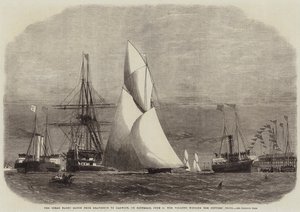La regata de yates oceánicos de Gravesend a Harwich, el sábado 4 de junio, el Volante ganando el premio de los Cutters de Edwin Weedon