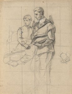 Dos figuras, croquis para Firma del Pacto en la Cabina del Mayflower de Edwin White