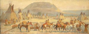 Escena de campamento Blackfoot, finales del siglo XIX-principios del siglo XX de Edwin Willard Deming