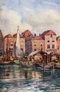El Rin: Dordrecht, La Pescadería (litografía en color) de Effie Jardine