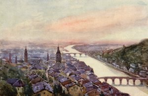 El Rin: Heidelberg y el Neckar (litografía en color)
