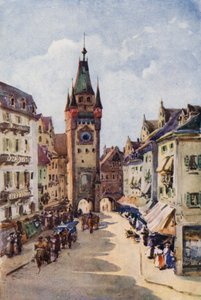 El Rin: Torre Vieja, Friburgo de Brisgovia (litografía en color) de Effie Jardine