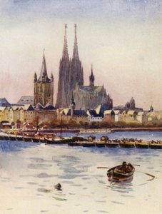 El Rin: A la salida de Colonia (litografía en color)