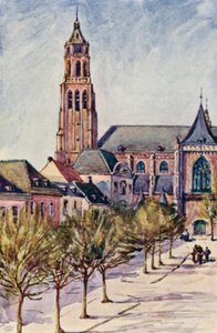 El Rin: La Groote Kerk, Arnheim (litografía en color)