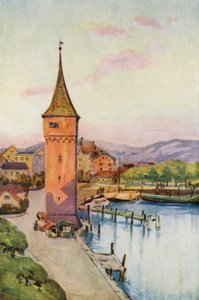 El Rin: La Torre de Lindau en el Boden See, Lago de Constanza (litografía en color)