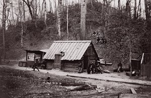 Una estación de unión en el río James establecida para extraer pólvora de los confederados de Egbert Guy Fowx