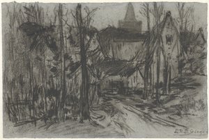 Vista de un pueblo a través de los árboles de Egbert Rubertus Derk Schaap