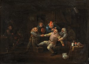 La visita del cirujano, c.1676-1744 (óleo sobre tabla)