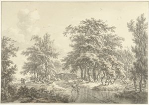 Paisaje arbolado con algunos grupos de figuras de Egbert van Drielst