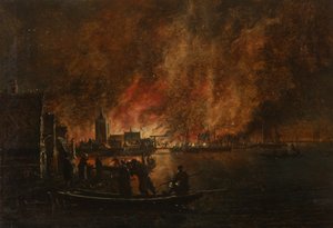 Incendio nocturno sobre ciudad holandesa de Egbert van der Poel