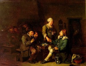 Interior de una taberna con fumadores