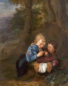 Dos niños con un pájaro de Eglon van der Neer