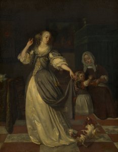Dama jugando con un perro de Eglon van der Neer