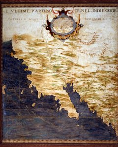 Frontera de las Indias Occidentales y Tierras Desconocidas. Mapa realizado por Egnazio Danti (1536-1586) matemático, cosmógrafo y arquitecto italiano. Alrededor de 1567. Florencia, Palazzo Vecchio, Sala del Mappamondo