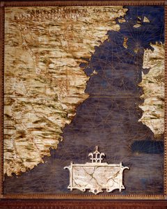 Mapa de Sudáfrica y Cabo de Buena Esperanza hecho por Egnazio Danti (1536-1586) matemático, cosmógrafo y arquitecto italiano. Alrededor de 1567. Florencia, Palazzo Vecchio, Sala del Mappamondo