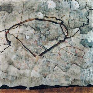 Árbol de otoño en aire turbulento. Pintura de Egon Schiele (1790-1918), óleo sobre lienzo de Egon Schiele