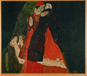 Cardenal y monja, caricia (óleo sobre lienzo)