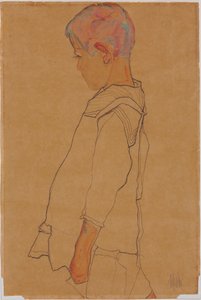 Niño de perfil mirando a la izquierda de Egon Schiele