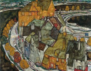 Creciente de casas II, Ciudad Isla, 1915 de Egon Schiele