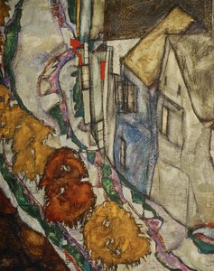 El arco de las casas II ... (óleo sobre lienzo) de Egon Schiele