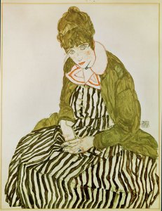 Edith Schiele, esposa del artista, sentada (gouache, acuarela y lápiz negro)
