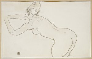 Desnudo femenino arrodillado e inclinándose hacia la izquierda, 1918 de Egon Schiele