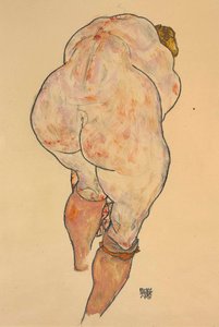 Desnudo femenino subiendo medias, vista trasera, 1918