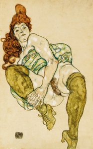 Desnudo femenino abrazando la pierna derecha, 1917
