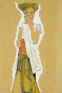 Niña de pie en combinación blanca - Gouache sobre papel de Egon Schiele (1890-1918) - 1911 - Museo de Arte Moderno, Nueva York de Egon Schiele