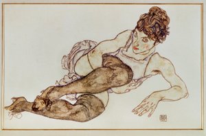 Mujer con medias marrones - Mujer ... (gouache y lápiz negro) de Egon Schiele
