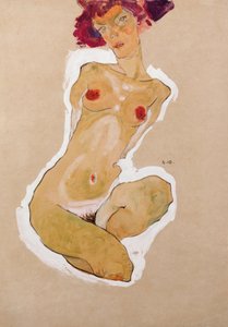 Desnudo femenino en cuclillas de Egon Schiele