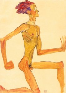 Hombre desnudo arrodillado, de perfil a la derecha de Egon Schiele