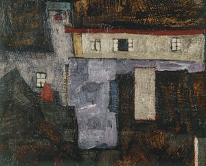 Krumau y der Moldau Krumlov en el río Moldava, ... (óleo sobre lienzo) de Egon Schiele