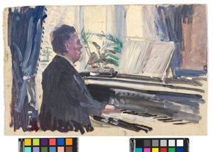 Leopold Czihaczek al piano (boceto) de Egon Schiele