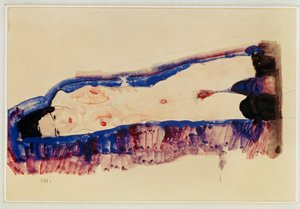 Desnudo recostado con medias negras ... (acuarela y lápiz) de Egon Schiele