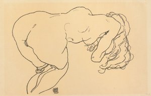 Desnudo de cabello largo, inclinado hacia adelante, vista trasera, 1918