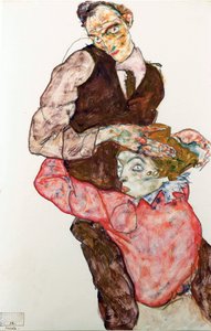 Amantes - Schiele, Egon (1890-1918) - 1914-1915 - Gouache en Papel, Tiza negra - 47,4x30,5 - Museo Leopold, Viena de Egon Schiele