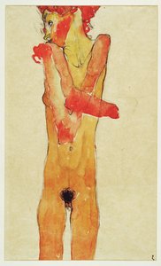 Maedchenakt mit verschraenkten Armen (chica desnuda con ... (acuarela y carboncillo) de Egon Schiele