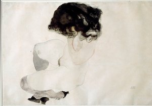 Desnudo en cuclillas. Dibujo de Egon Schiele